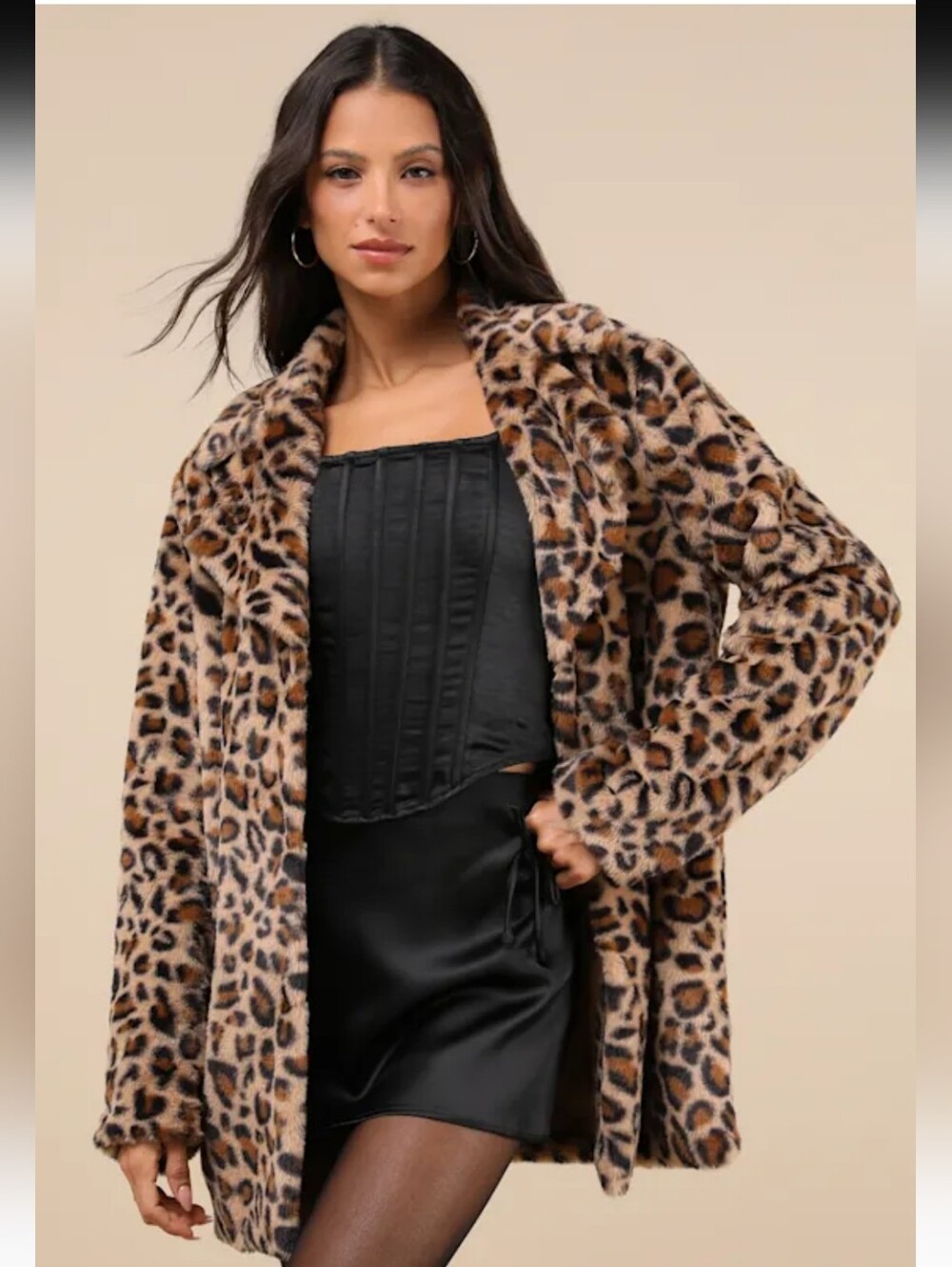 Lulus Cozy Warm Leopard Print Faux Fur Coat Size Medium - Picture 2 of 7